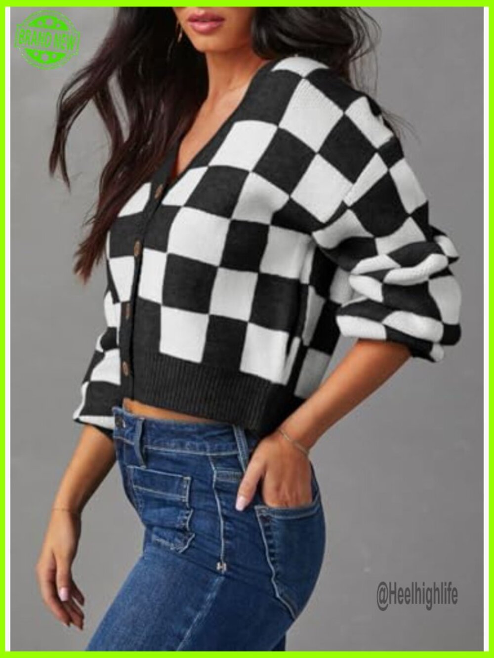 Cropped Cable Knit Cardigan V-Neck Button Down Long Sleeve - Picture 3 of 7
